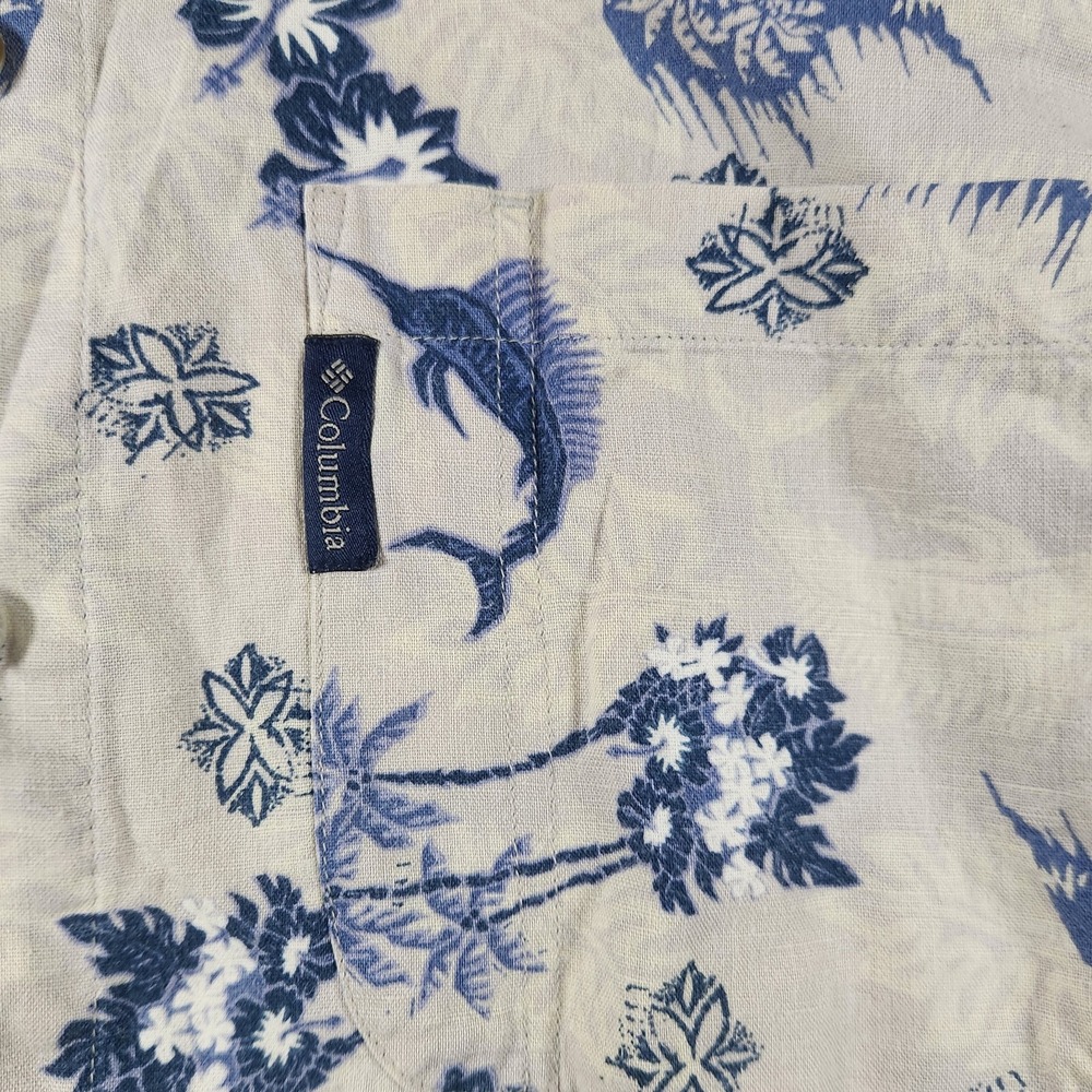 Columbia Sportswear‎ Shirt Men's L Short Sleeve Marlin Fish Floral Linen Button - Picture 2 of 7